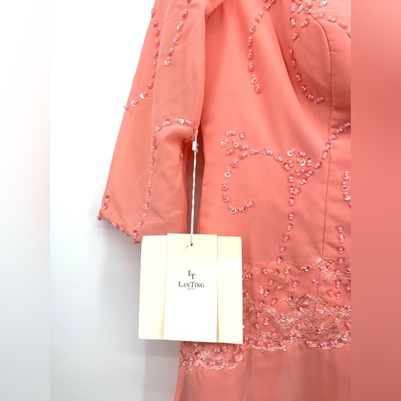 TS Couture LanTing Bridal Coral Sequin Bodice Mother of the Bride Dress - Picture 5 of 17